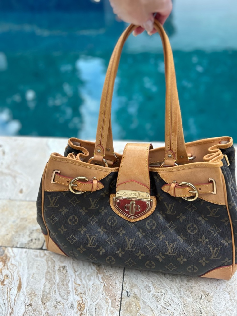 Louis Vuitton Monogram Canvas Shoulder Bag with Tan Leather Trim